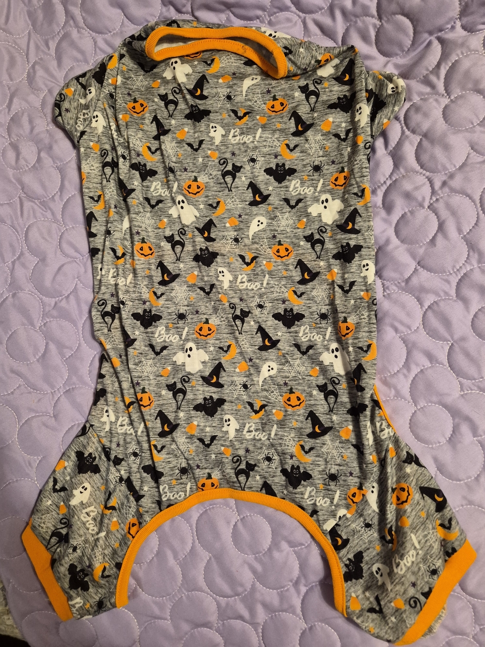 Halloween Print Dog Onesie - Gray & Orange